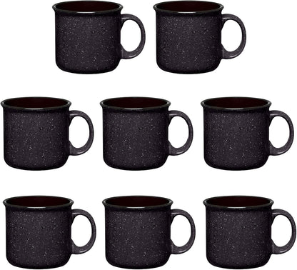 Set of 8 Ceramic Campfire Mugs – 15 Oz, Black – Coffee & Tea Cups for Home, Work, Travel, Camping – Customizable, Great for DIY, Events, Companies