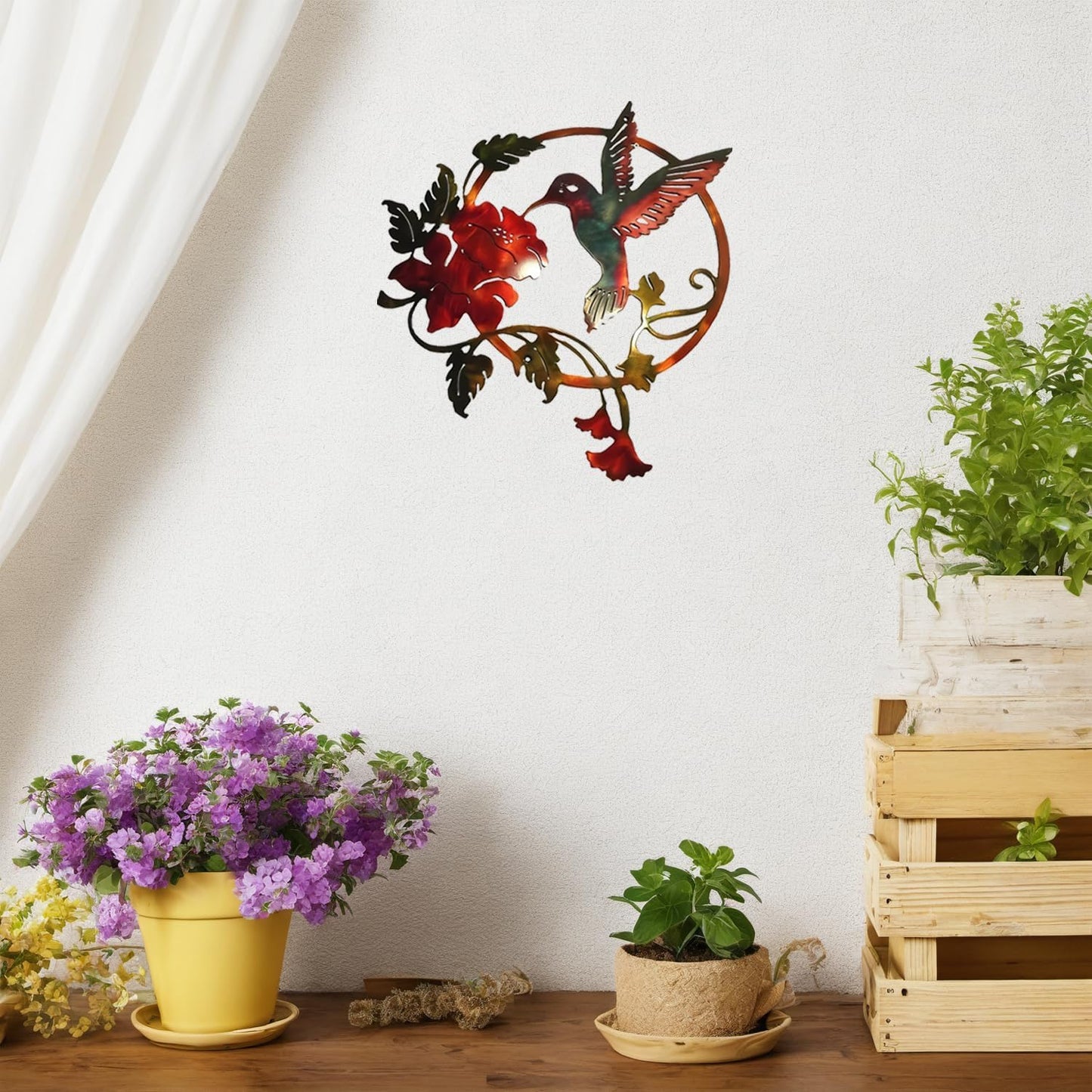 Zoihet Round Metal Bird Wall Art Decor - Hummingbird Wall Art Silhouette for your patio, garden, and fence Art Decor, Bird Wall Silhouette Indoor and Outdoor Hanging (Red)