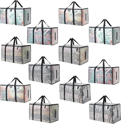 Heavy Duty 93L (24.5 Gallon) Stackable Storage Bins with Fully Openable Lids, Moving Bags Heavy Duty, Clear Plastic Totes for Moving Storage, Home Organization, Closet, Dorm Room. 12 pack