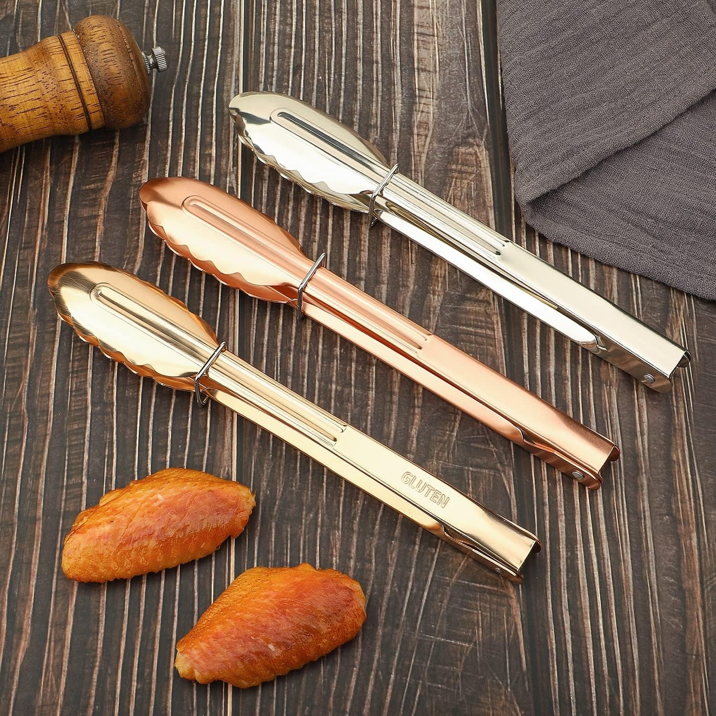 MSY BIGSUNNY 9 Inch Kitchen Food Tongs, Buffet Tongs, Serving Tongs for Cooking, Grilling, Aluminum Tongs - Set of 3 (multi color)