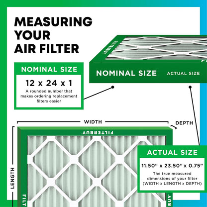 Filterbuy 12x24x1 Air Filter MERV 11 (MPR 1200) Allergen Defense Replacement (4-Pack), Electrostatic Pleated HVAC AC Furnace Filters, Made in USA (Actual Size: 11.50 x 23.50 x 0.75)