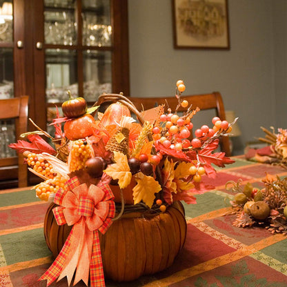 Iceyyyy Extra Large Fall Wreath Gift Bow -18.8x10.6inch Orange Buffalo Plaid Check Wreath Bow Swag Bow Thanksgiving Wreath Pre-Tied Bow For Fall, Thanksgiving, Christmas, Home Indoor Outdoor Ornaments