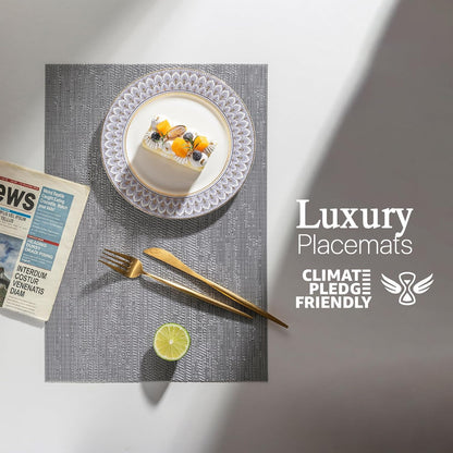 LEXMORE Placemats Set of 8 Vinyl/Plastic Woven Place Mats for Kitchen Table Indoor/Outdoor Washable Placemat Wipeable Dining Table Mats(Ombre Gray)