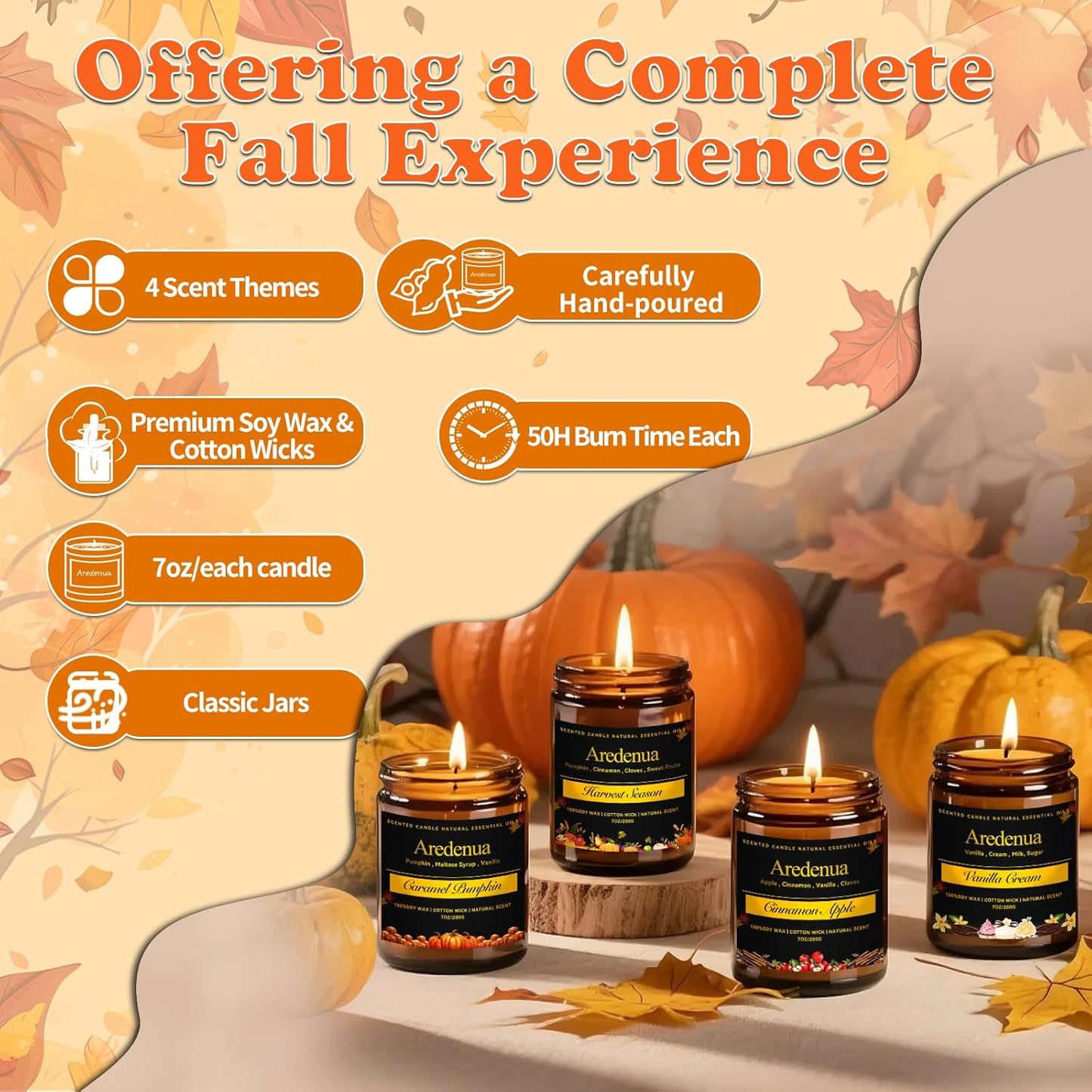 Fall Candles - Apples & Cinnamon Candle | Apple Scented Candles, Thankingsgiving Candle for Autumn, 7 OZ Soy Candles for Home Scented - Fall Gifts for Women Men