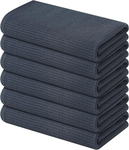 Homaxy 100% Cotton Waffle Weave Kitchen Towels - 6 Pack Soft and Absorbent Dish Towels - 16 x 26 Inches Quick Dry Hand Towels - Dark Grey