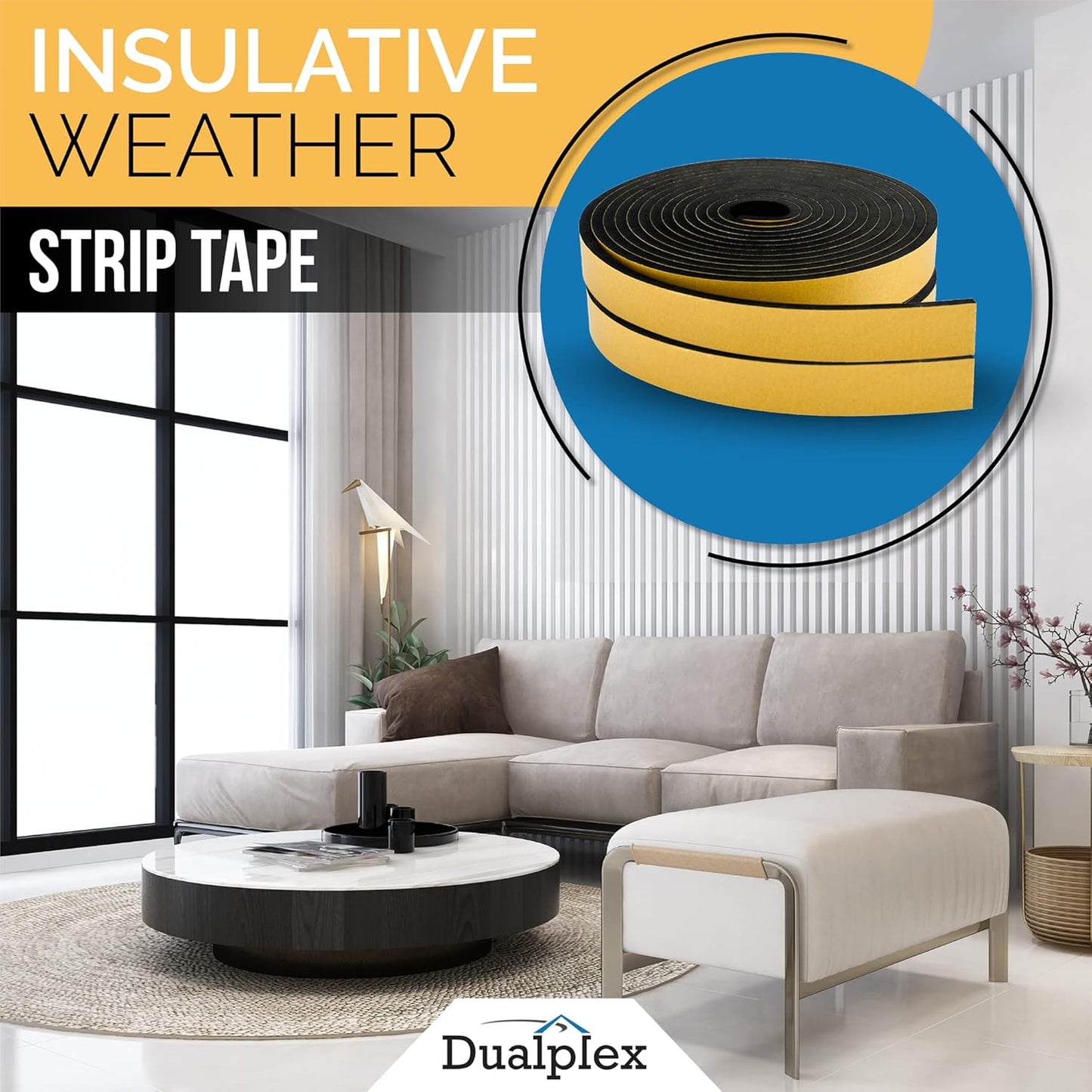 High Density Foam Weather Stripping Door Seal Strip Insulation Tape Roll for Insulating Door Frame, Window, Air Conditioner | Self Adhesive Sealing Weatherstrip (Black, 1/2 in x 1/8 in x 50)