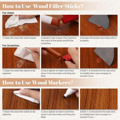 Wood Filler Sticks, 12 Colors Wood Wax Crayons Furniture Markers Touch Up for Repair Any Furniture Scratch, Scuffs, Cracks and Nail Holes on Wood Furniture, Floors, Doors, Cabinets, Tables