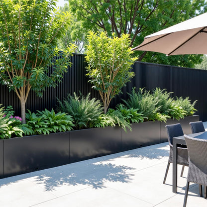 KOL Galvanized Steel Rectangular Planter Box, (16''H.x12''W.x36''L) Large Planters for Indoor Outdoor Plants,Black Powder Coated Metal Planter, Heavy Duty Modern Flower Pot, Commercial & Residential