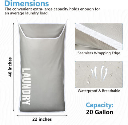 Hanging Laundry Hamper Bag XL 40x22", Space Saving over the Door Storage Bags, Behind the Door Hampers for Dirty Clothes & Wall Mounted Basket for Bathroom, Organizer for Small Room Spaces RV