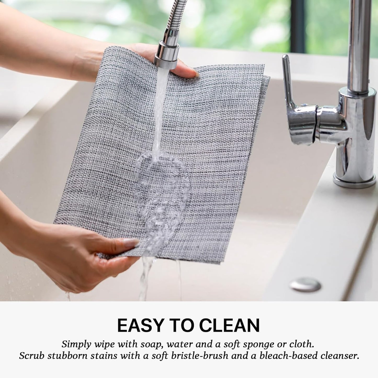 LEXMORE Placemats Set of 4 Vinyl/Plastic Woven Place Mats for Kitchen Table Indoor/Outdoor Washable Placemat Wipeable Dining Table Mats(A-Gray)