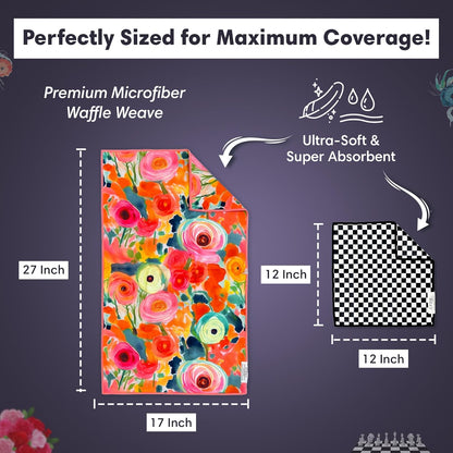 Microfiber Hand Towel & Washcloth Set of 2 - Double-Sided, Waffle Weave, Super Absorbent, Lint-Free, Fast Drying - Pia & Fonnie Pattern for Bathroom, Kitchen, Car, and Window Cleaning