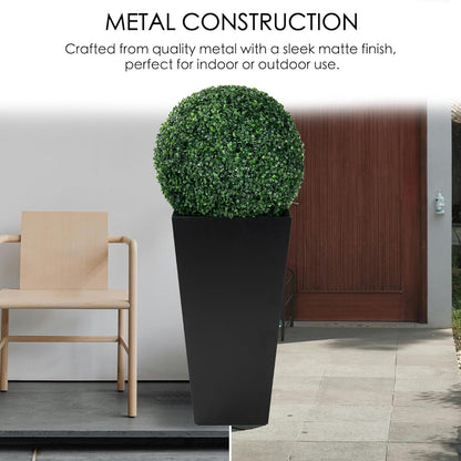 Kozyard 15.4" x 15.4" x 30" Tall Taper Black Metal Planter Flower Plant Pot Indoor Outdoor Planters Steel Flower Pot All-Weather Use with 2 Partition Panels for for Trees, Plants Flowers