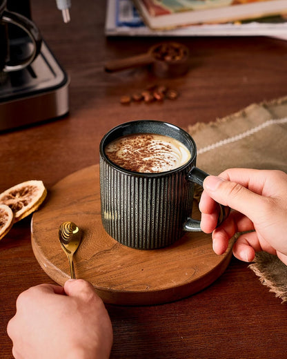 famiware Coffee Mug Set for 4, Star 12 oz Catering Mugs Cup Set with Handle for Coffee, Tea, Cocoa, Milk - Ceramic Stoneware Drinkware Set, Deep Forest