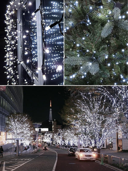 2 Pack 200 LED Solar String Lights for Outside, Solar Christmas Lights Outdoor with 8 Lighting Modes, Waterproof Green Wire Solar Powered Tree Light for Xmas Party Yard Garden Decorations (Cool White)