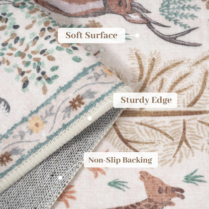 OJIA Jungle Living Room Rug 9x12 Washable Rugs for Bedroom, Ultra-Thin Modern Beige Non-Shedding Large Area Rug Playroom Rug Non-Slip Stain Resistant Accent Carpet for Kids Room Dining