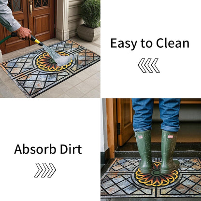 Door Mat Welcome Mat, Heavy Duty Door Mat 17.7 x 29.5 Inch Front Door Mat Rug Doormat for Outdoor Entrance Home Non-Slip Rubber Rug for Front Door, Outside, Entryway, Patio (Flower)