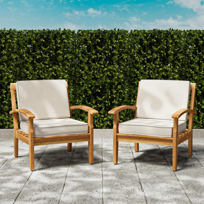 IDZO Laurent Accent Chairs, 500lbs Support, Acacia Wood, Set of 2, FSC Teak Finish, 3.9in Cushions, Ideal for Garden or Porch, Beige