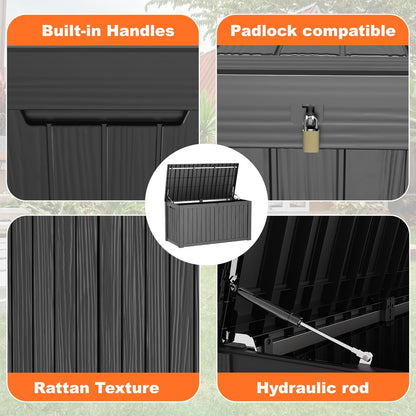 150 Gallon Resin Deck Box, Lockable Patio Outdoor Storage Box for Furniture, Garden Tools and Tools Storage, Waterproof Outside Storage Boxes - Black