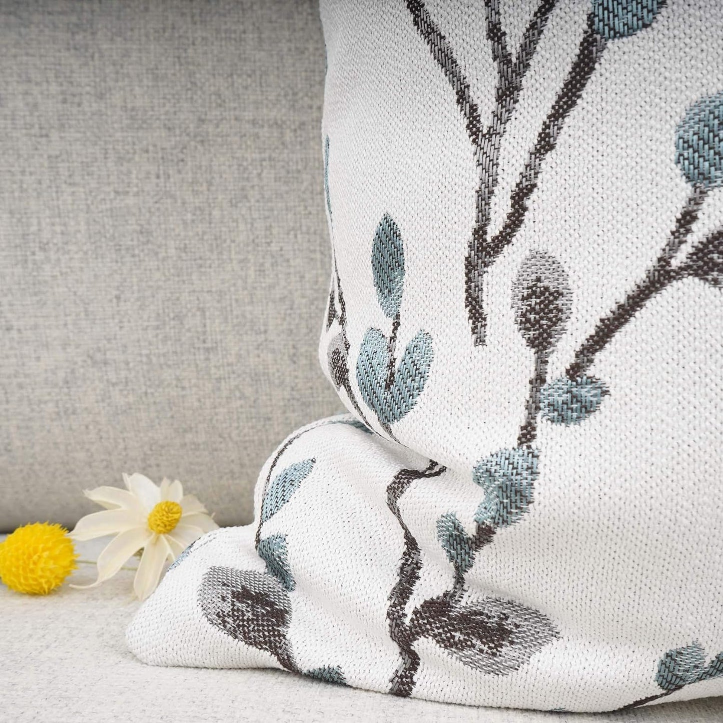 YOUR SMILE Classical Embroidery Jacquard Farmhouse Oblong Rectangle Chenille Teal Leaf Decorative Throw Pillow Case,12x20 inch