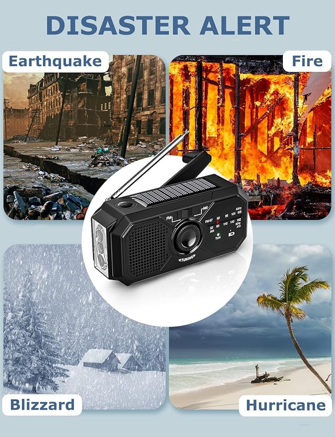 Emergency Weather Radio, Portable AM FM NOAA Radios with Crank SOS Alarm, 3500mAh Pocket Solar Emergency Supplies Gadgets for Men, Small Survival Gear for Home Office Hurricane Camping Hiking Outdoor