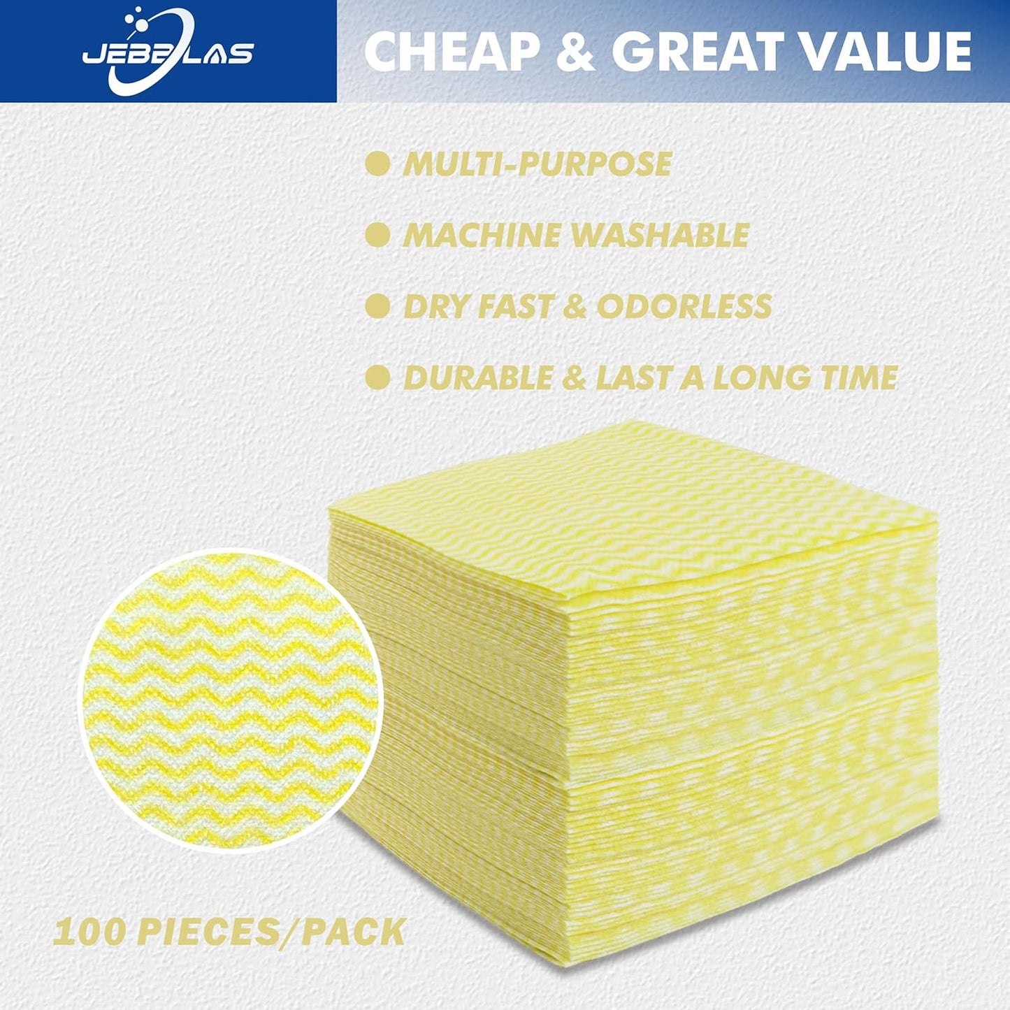 JEBBLAS Reusable Cleaning Cloths Handi Wipes Reusable Cloths Dry Cleaning Cloths Dish Towel Dish Cloths Handy Cleaning Wipes,Pack of 100, Yellow