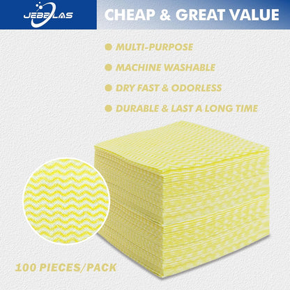 JEBBLAS Reusable Cleaning Cloths Handi Wipes Reusable Cloths Dry Cleaning Cloths Dish Towel Dish Cloths Handy Cleaning Wipes,Pack of 100, Yellow