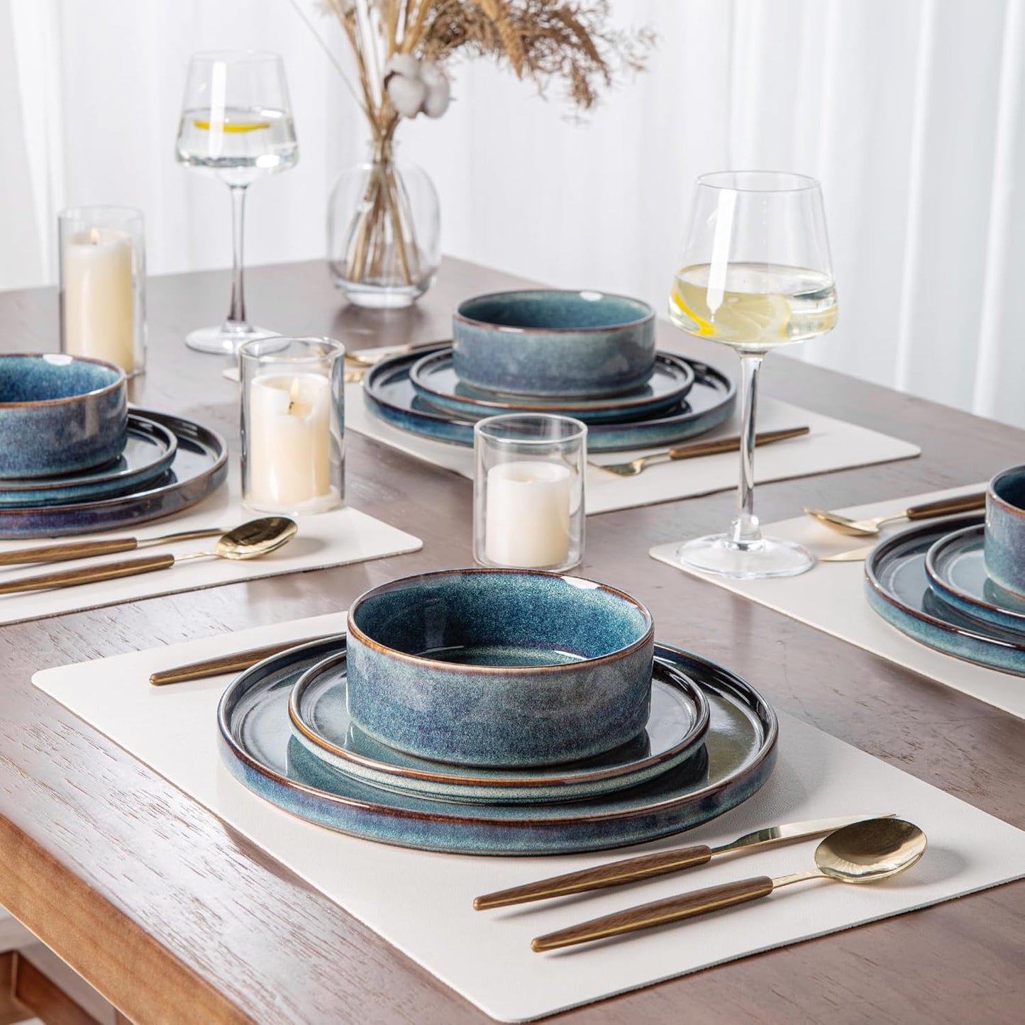 AmorArc Ceramic Dinnerware Sets, Handmade Reactive Glaze Stoneware Plates and Bowls Sets,Highly Chip and Crack Resistant | Dishwasher & Microwave Safe Dishes Set, Service for 4 (12pc)