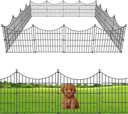 10 Panels Garden Fence Dog Fence Outdoor for Yard, 24in H x 20ft L Rustproof Metal Fencing with Ground Stakes | No Dig Animal Proof Containment for Pets/Rabbits | Durable Patio Security Panels