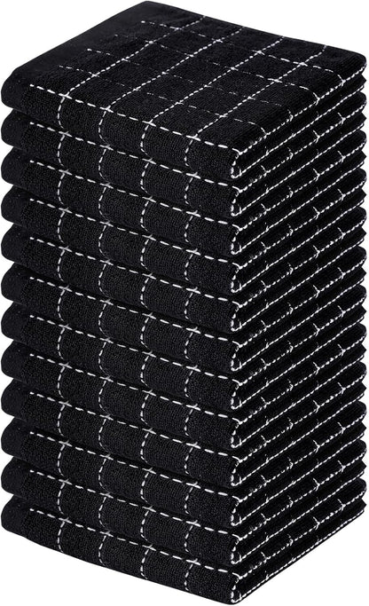 Homaxy 100% Cotton Terry Kitchen Dish Cloths, Ultra Soft and Absorbent Dish Towels for Kitchen, Suitable for Drying and Washing Dishes, 12 Pack, 12 x 12 Inches, Black