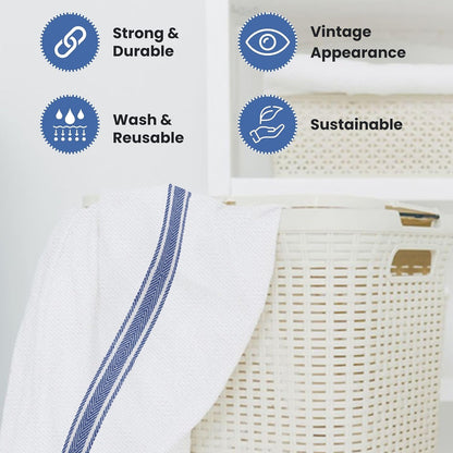 WHITEWRAP Kitchen Dish Towels for Kitchen, Highly Absorbent for Drying and Cleaning, Durable and Soft Tea Towels – 6 Pack, 100% Ring Spun Cotton 15 x 25 Inches – Blue