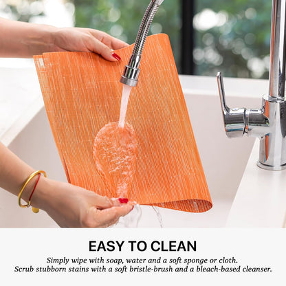 LEXMORE Placemats Set of 8 Vinyl/Plastic Woven Place Mats for Kitchen Table Indoor/Outdoor Washable Placemat Wipeable Dining Table Mats(Orange)
