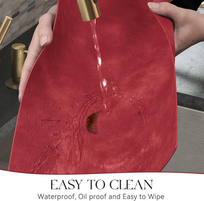 MOSAYT Vinyl Placemats Set of 12-12 X 17 Inch - Faux Leather 100% Waterproof Oil-Proof Wipeable PU Place Mats, Heat Resistant Reversible Table Mats for Kitchen, Dining, Outdoor (Red)