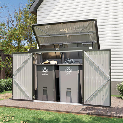 Aoxun 80 CU.FT Outdoor Storage Shed Metal Trash Can Storage with Chain Lid Waterproof Outdoor Garbage Can Organizer, Ideal for 2 Trash Bins, Toys, Garden Tools (Black)