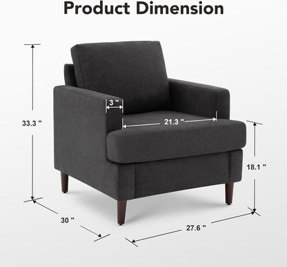 Mid-Century Accent Chair,Modern Linen Fabric Armchair for Living Room,Comfy Upholstered Reading Accent Chairs for Bedroom,Single Sofa Chair with Wood Legs (Dark Grey, 1 Pack)