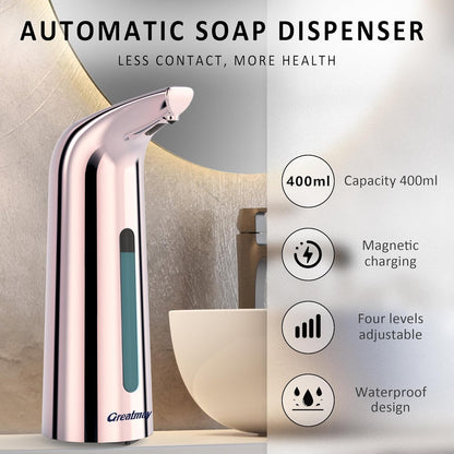 Convenient Automatic Soap Dispenser,4 Adjustable Levels Touchless Hand Sanitizer Pump with Infrared Sensor, 400 ml Countertop Electric Soap Dispenser