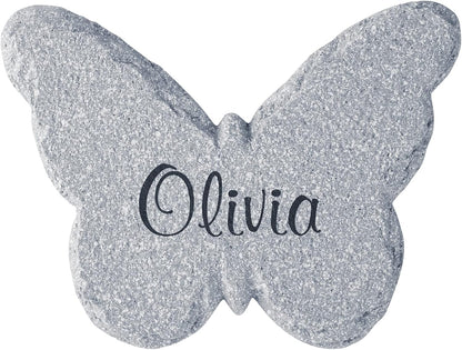 Let's Make Memories Personalized Garden Décor - Custom Garden Stone - Indoor/Outdoor - for Mom or Grandma - for Her - Engraved - Butterfly Cutout - Durable Resin - Large Round Stone