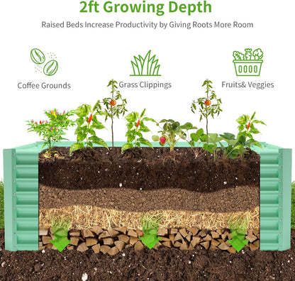 Land Guard 8x4x2ft Galvanized Raised Garden Bed, Planter Boxes Outdoor, Raised Garden Beds Outdoor for Vegetables, Flowers, Herbs, 479 Gallons, Lime Green…