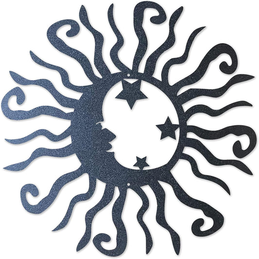 Riverside Designs Wacky Solar Moon Metal Wall Art Steel Outdoor Decor | Heavy-Duty and Waterproof | Made in USA (Black, 18L x 18W)