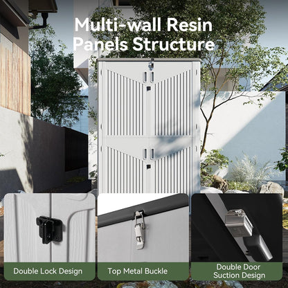 Aoxun 64 Cu.Ft Outdoor Storage Shed with Floor, Waterproof Horizontal Resin Cabinet for Garage Storage, Pool Storage, Bike Shed, Garden Shed