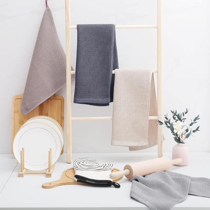 Homaxy 100% Cotton Waffle Weave Kitchen Dish Towels, Ultra Soft Absorbent Quick Drying Cleaning Towel, 13 x 28 Inches, 12-Pack, Dark Grey