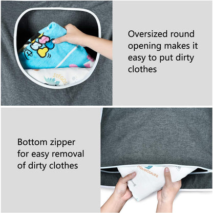 XL Large Hanging Laundry Bag with Hanging Hooks, Over the Door Laundry Bag and Hanging Laundry Hamper with Zipper, Hanging Storage Bag for Laundry, Toys, Towels, 36x 22 Inch,Grey.