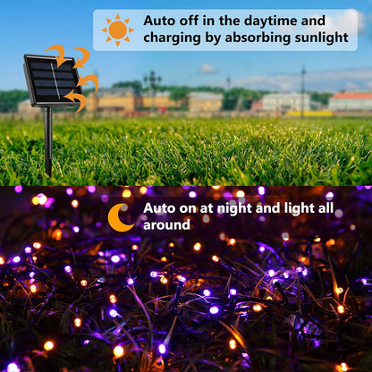 Joomer 2 Pack Orange Purple Halloween Solar String Lights Total 144 FT 400 LED 8 Modes Waterproof Solar Halloween Lights Outdoor for Halloween Decorations
