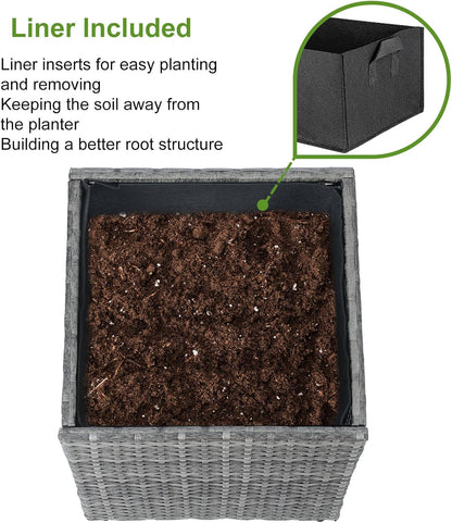 LEWIS&WAYNE Large Square Planter Box Handmade Wicker Tall Planters for Outdoor Plants with Removable Liners Modern Planter for Indoor Outdoor Garden Patio Front Porch - Gray, 17''x17''x18''