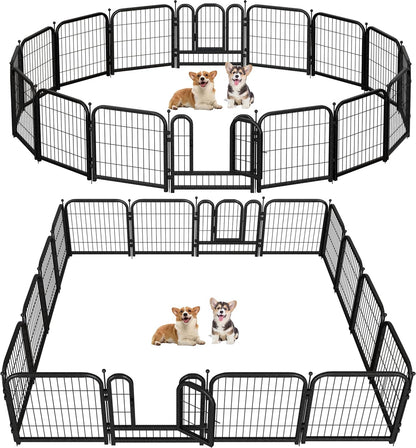 Metal Dog Playpen, 24" Inch Height 16 Panels, Ideal Dog Fence for Large/Medium/Small Dogs Indoor & Outdoor Bliss, Perfect Dog Pen for Camping, Yard and RV | Black-Silver