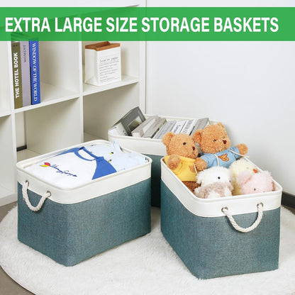 Bidtakay Large Storage Baskets for Shelves 3 Pack Fabric Storage Bins for Organizing Linen Collapsible Organizer for Closet-Deep Green