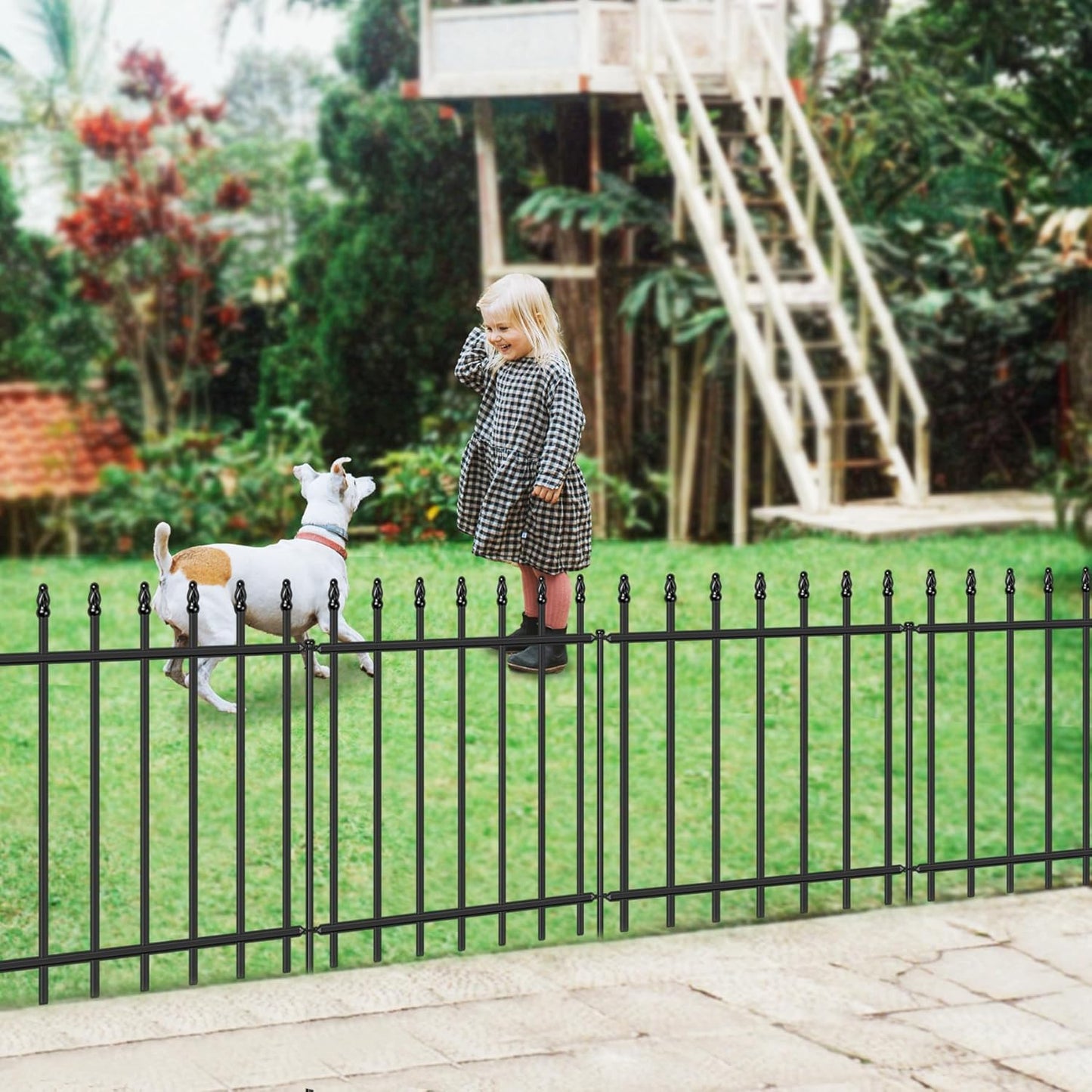 Decorative Metal Garden Fence 24 in H x 10 ft L, Border Fence Panels Animal Barrier for Dogs, No Dig Garden Fencing for Yard Patio Flower Bed Lawn Outdoor 5 Panels + 6 Stakes Black