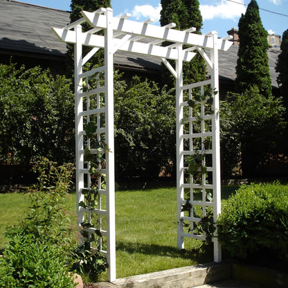 Dura-Trel Providence Arbor, Vinyl Garden Archway for Outdoors, 64" x 85", White - Backyard Decorative Arch for Pathways and Entrances with Trellis Sides for Climbing Plants, Vines & Flowers