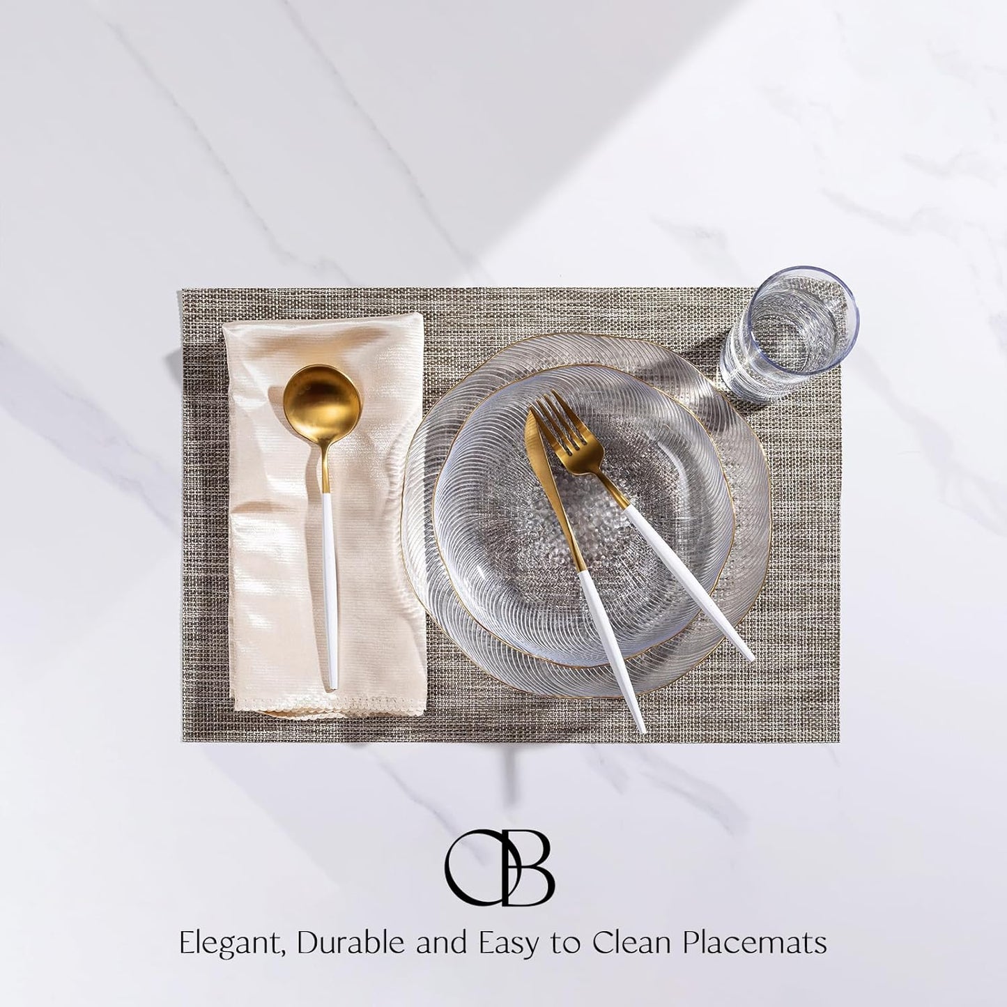 Placemats Set of 6 - Easy Clean Woven Vinyl Placemats for Dining Table, Indoor/Outdoor Place Mats, Washable PVC Table Mats（Cappuccino）