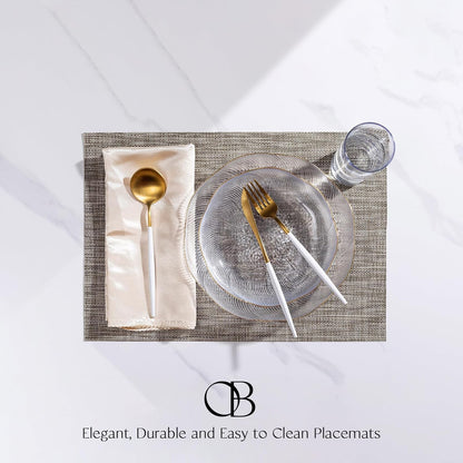 Placemats Set of 4 - Easy Clean Woven Vinyl Placemats for Dining Table, Indoor/Outdoor Place Mats, Washable PVC Table Mats（Cappuccino）