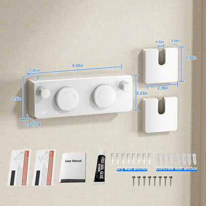 Retractable Twin Clothesline Indoor, Non-Sagging Outdoor Clothes Line Retracting Heavy Duty Clothes Drying Laundry Line Wall Mounted Stainless Steel Line-13.8Feets(Double Line-White)